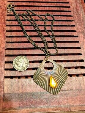 Vintage Art Nouveau Brass And Rhinestone Pendant Necklace